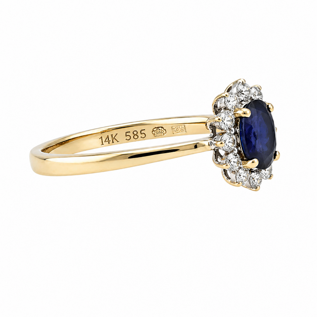 Vintage 14K. Ring Saffier-12x Dia. 2,4Gr. Mt 17