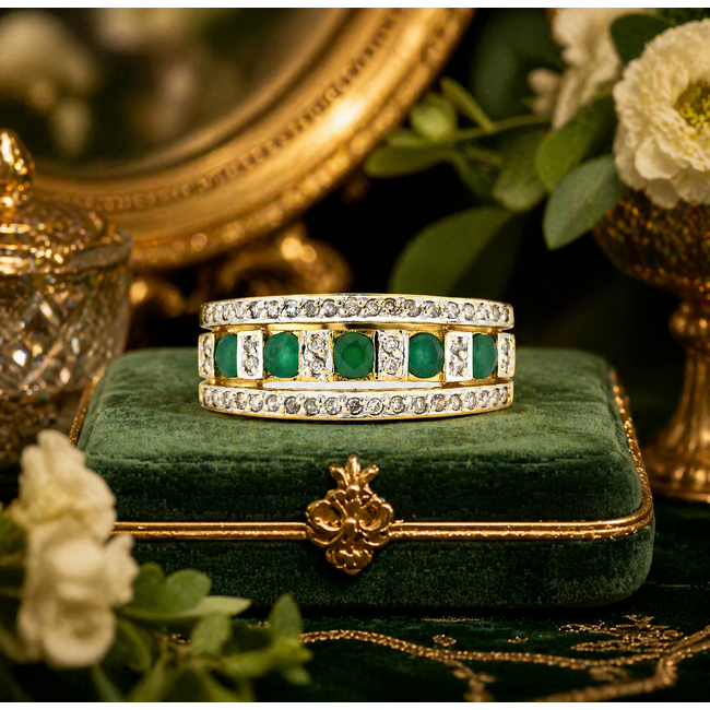 Vintage 14K. Ring Smaragd/Brilljant. 4,8Gr. Mt 19