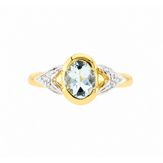 Vintage 18K. Ring Aquamarijn/Brillj.  5,9Gr. Mt 18,5