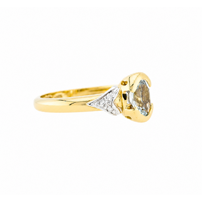 Vintage 18K. Ring Aquamarijn/Brillj.  5,9Gr. Mt 18,5