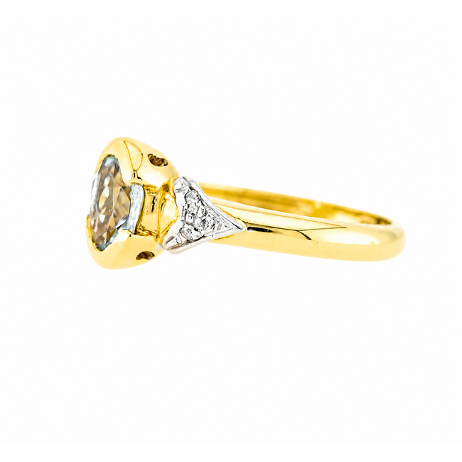 Vintage 18K. Ring Aquamarijn/Brillj.  5,9Gr. Mt 18,5
