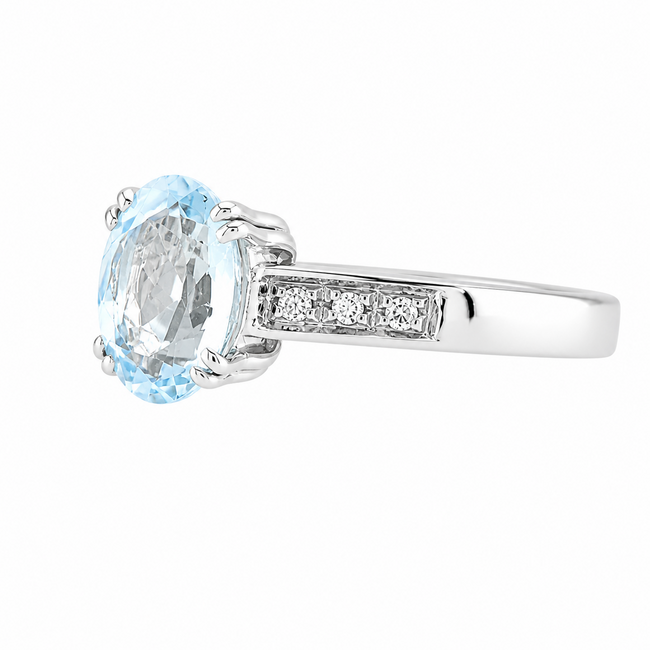 Vintage 18K. Ring Aqua/Brilljant 6x. 4,4Gr. Mt 17,5