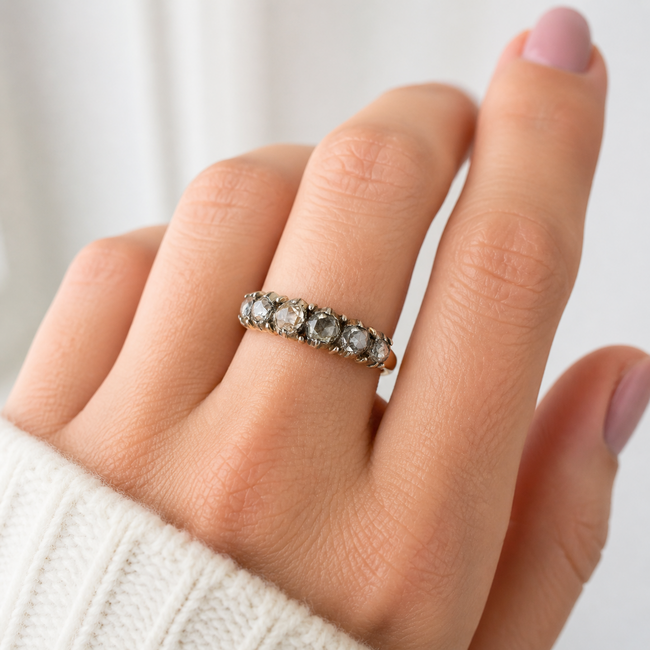 Vintage 14K/Zilver Ring. Old Cut Diamant. 2,6 Gram. Maat 18,5