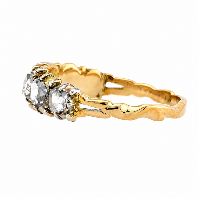 Vintage 14K/Zilver Ring. Old Cut Diamant. 2,6 Gram. Maat 18,5