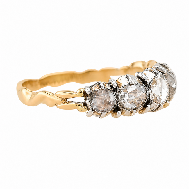 Vintage 14K/Zilver Ring. Old Cut Diamant. 2,6 Gram. Maat 18,5
