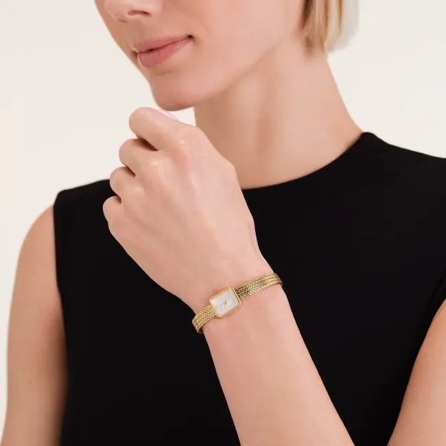 Rosefield Rosefield Mini Octagon White Dial Mesh Band. MWGMG-M01