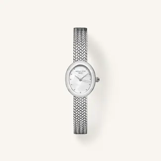 Rosefield Mini Oval White Dial. Mesh Band. MWSMS-M05