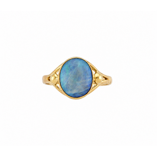 Vintage 14K. GG Ring met Opaal. 3,7Gr. Mt 20