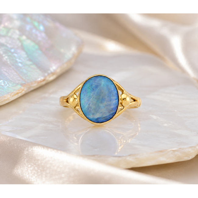 Vintage 14K. GG Ring met Opaal. 3,7Gr. Mt 20
