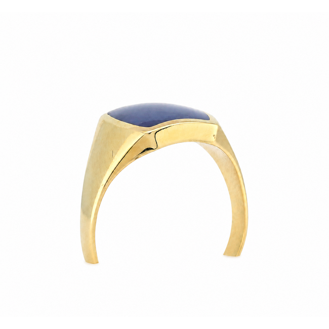 Vintage 14K. GG Zegelring met Saffier. 10,8 Gr. Mt22