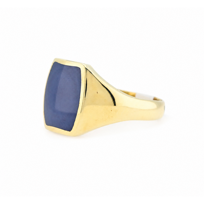 Vintage 14K. GG Zegelring met Saffier. 10,8 Gr. Mt22