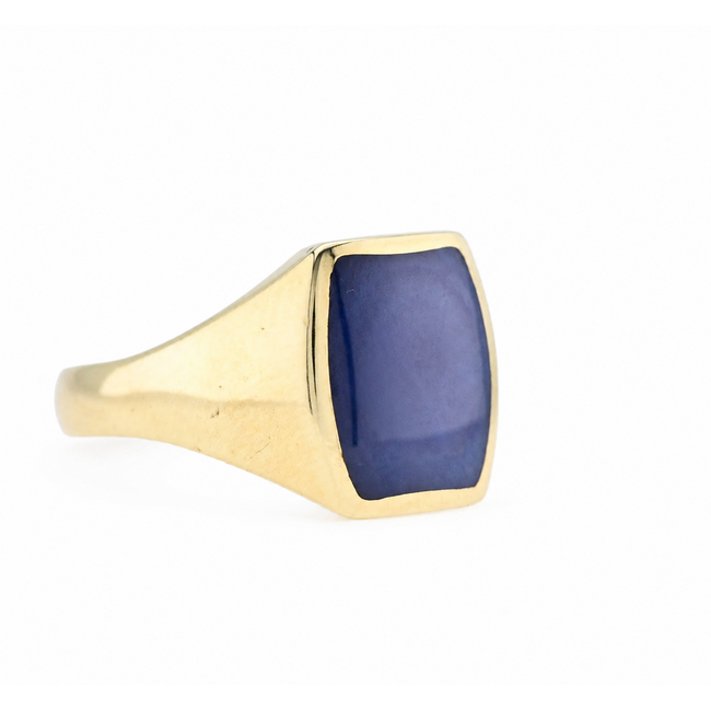 Vintage 14K. GG Zegelring met Saffier. 10,8 Gr. Mt22