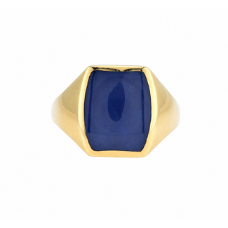 Vintage 14K. GG Zegelring met Saffier. 10,8 Gr. Mt22