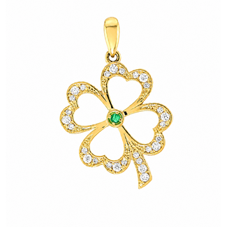 14K. Klaver Hanger met Brillj. Smaragd. 2,5Gr.