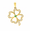 14K Goud. Klaver Hanger met Brillj. Smaragd. 2,5Gr.