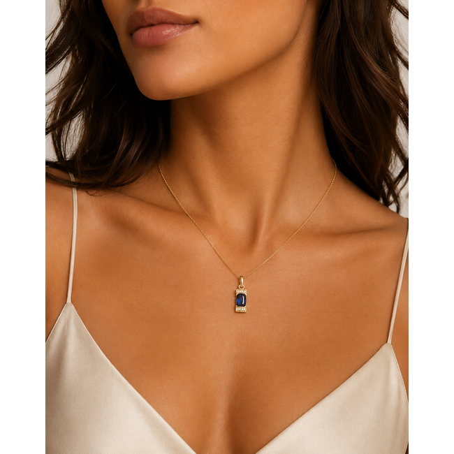 14K Goud Hanger met Saffier/Briljant 1,7Gram