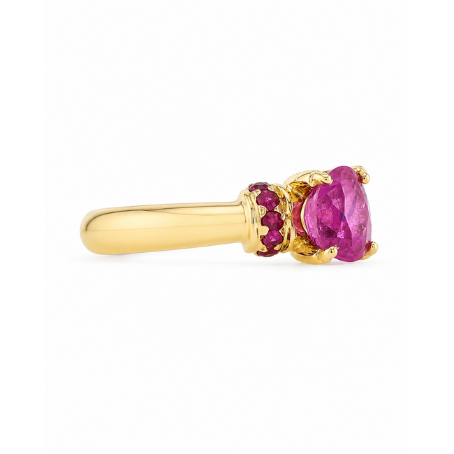 18Krt. Geelgoud/Robijn Ring 5.1 Gram Maat 16.5