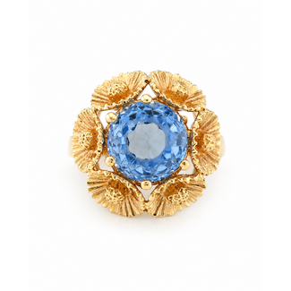 Vintage 14Krt. Geelgouden/ Aquamarijn Ring 7.5 Gram Maat 18.5