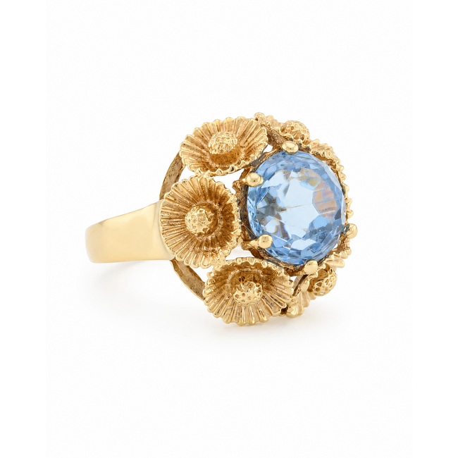 Vintage 14Krt. Geelgouden/ Aquamarijn Ring 7.5 Gram Maat 18.5