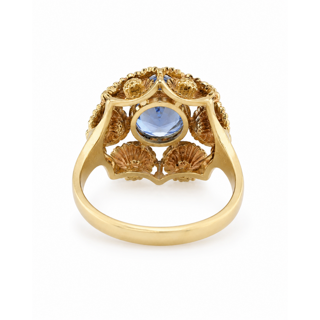 Vintage 14Krt. Geelgouden/ Aquamarijn Ring 7.5 Gram Maat 18.5