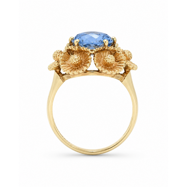Vintage 14Krt. Geelgouden/ Aquamarijn Ring 7.5 Gram Maat 18.5