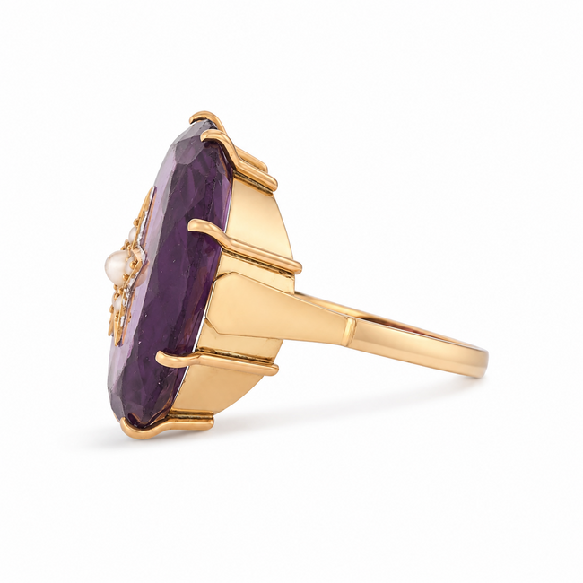Vintage 14Krt. Geelgoud/Amathist Cocktail Ring 8.4 Gram