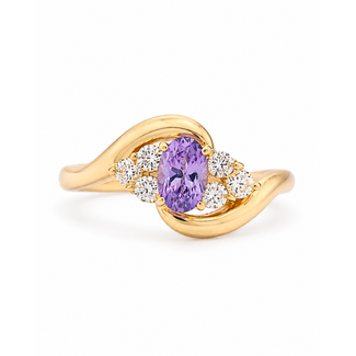 18Krt Geelgouden  Ring met Amathist en Zirkonia 2.8 Gram