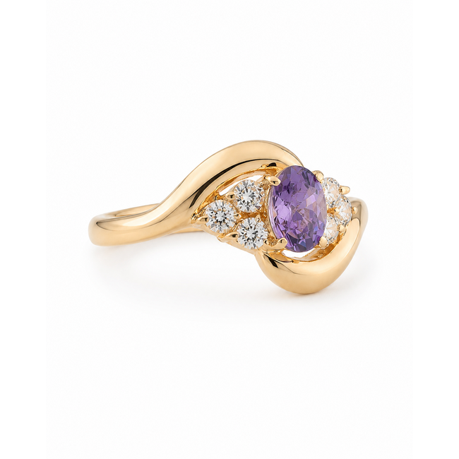 18Krt Geelgouden  Ring met Amathist en Zirkonia 2.8 Gram
