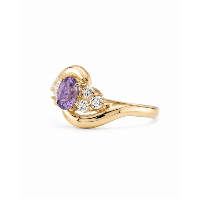18Krt Geelgouden  Ring met Amathist en Zirkonia 2.8 Gram