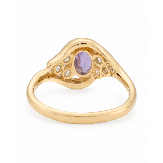 18Krt Geelgouden  Ring met Amathist en Zirkonia 2.8 Gram
