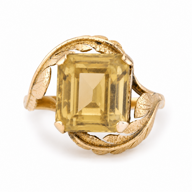 Vintage Ring 14Krt. GG Citrien/Emerald Cut