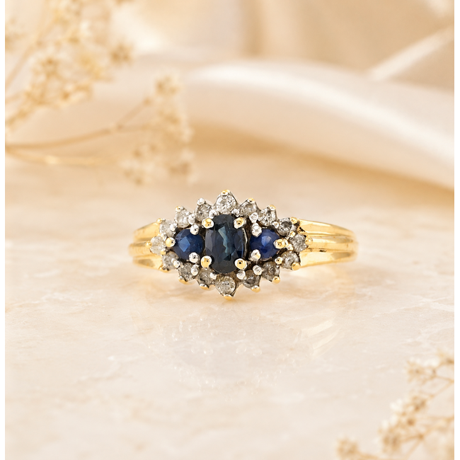 Vintage 14K. Ring brillj/Saff. 0,25Ct. Mt16,5 3,1Gr