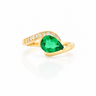 Ros Design 14K GG Ring met Zambiaanse Smaragd/Dia. 3,1GR.Mt16