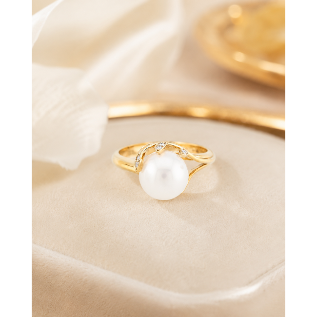 Ros Design GG Ring Met 18 Brillj/Naturel Parel. 4,4gr. Mt18,5