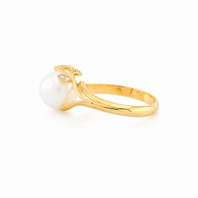 Ros Design GG Ring Met 18 Brillj/Naturel Parel. 4,4gr. Mt18,5