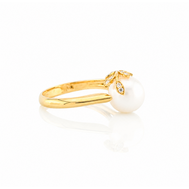Ros Design GG Ring Met 18 Brillj/Naturel Parel. 4,4gr. Mt18,5