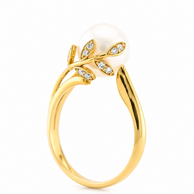 Ros Design GG Ring Met 18 Brillj/Naturel Parel. 4,4gr. Mt18,5