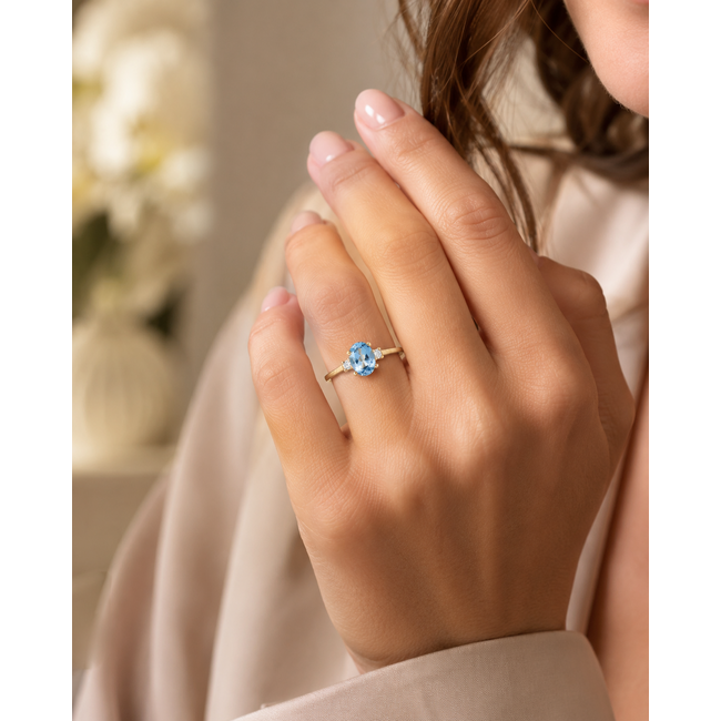 ROS  Jewel Design Ring Aquamarijn/2xBrillj.1,8Gr. Mt.18