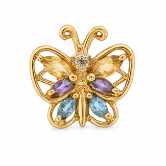 Vintage 14Krt. GG Hanger met Multi Colour Stone Marquise Zirk en een Briljant steentje