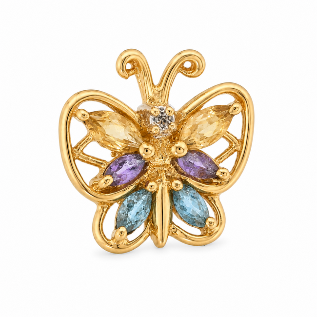 Vintage 14Krt. GG Hanger met Multi Colour Stone Marquise Zirk en een Briljant steentje