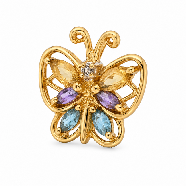 Vintage 14Krt. GG Hanger met Multi Colour Stone Marquise Zirk en een Briljant steentje
