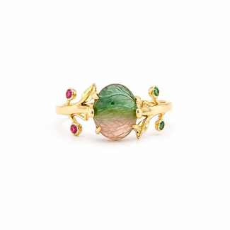 ROS  Jewel Design 14k ring bicotourmalijn rob/sma de Natures Suprice 3.2gr 18.5