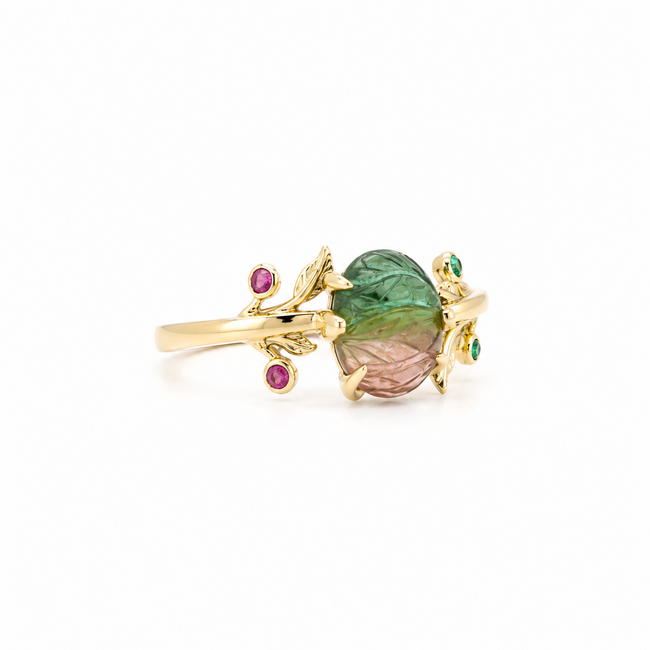 ROS  Jewel Design 14k ring bicotourmalijn rob/sma de Natures Suprice 3.2gr 18.5