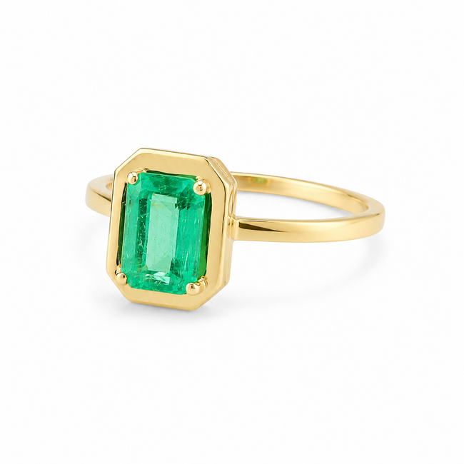 14K . Natuurlijke Smaragd Ring 1.25ct. 2,7Gr. Mt18