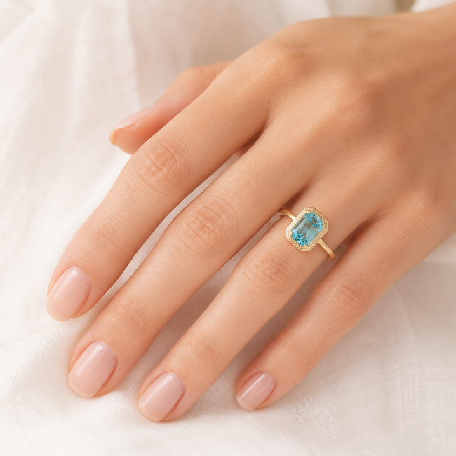 ROS  Jewel Design 14k ring met Aquamarijn 2.7g de Ring of the Sea mt 17.5