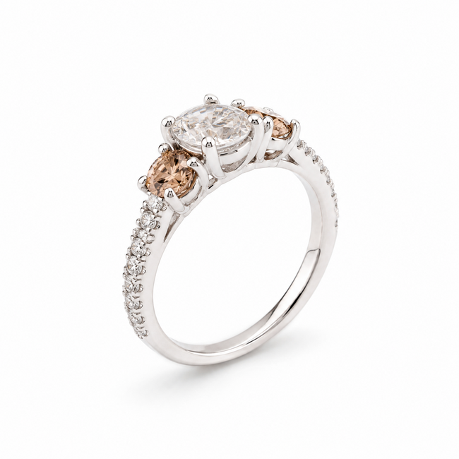 ROS  Jewel Design 14k witgouden ring Trilogy met Diamanten