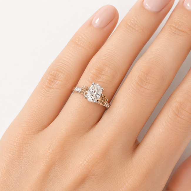 ROS  Jewel Design 14k witgouden ring Trilogy met Diamanten