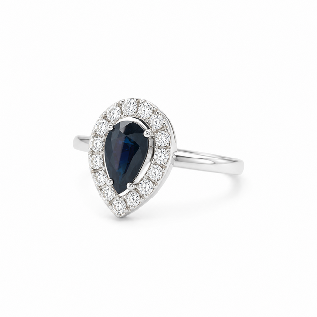 ROS  Jewel Design 18k witgouden ring met echte Saffier en Briljant