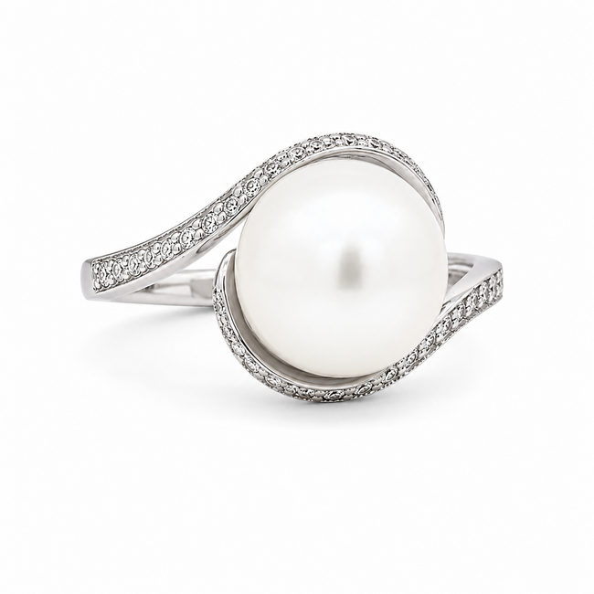 ROS  Jewel Design 14k witgouden ring met natuurlijke parel en briljant