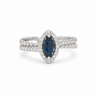 ROS  Jewel Design 18k witgd ring Saff/0.20ct brilj 3.4g Blue in gd Pearls